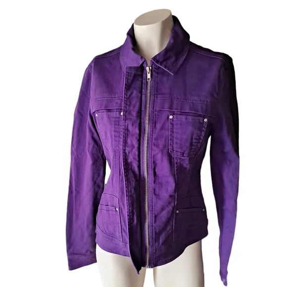 OSO Casuals purple zip up denim jacket/coat, xs - Picture 4 of 5